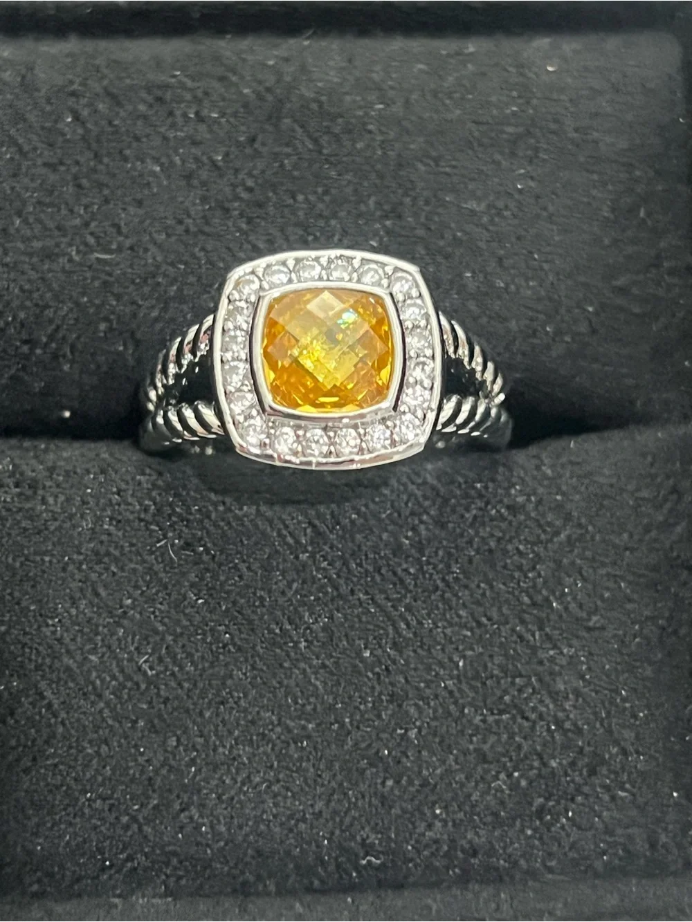 David Yurman Petite Albion Ring with Citrine and Diamonds Size 7
